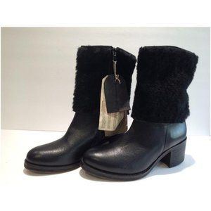 El Campero Italian Designer Shearling Cuff Black Leather Boots Size 38EU NEW